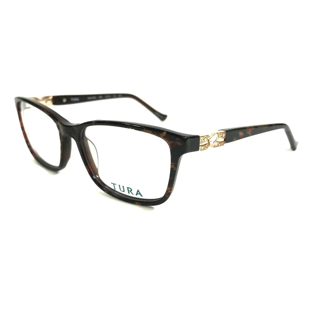 Tura Eyeglasses Frames MOD.R536 BRN Polished Havana Gold Crystals 51-16-130